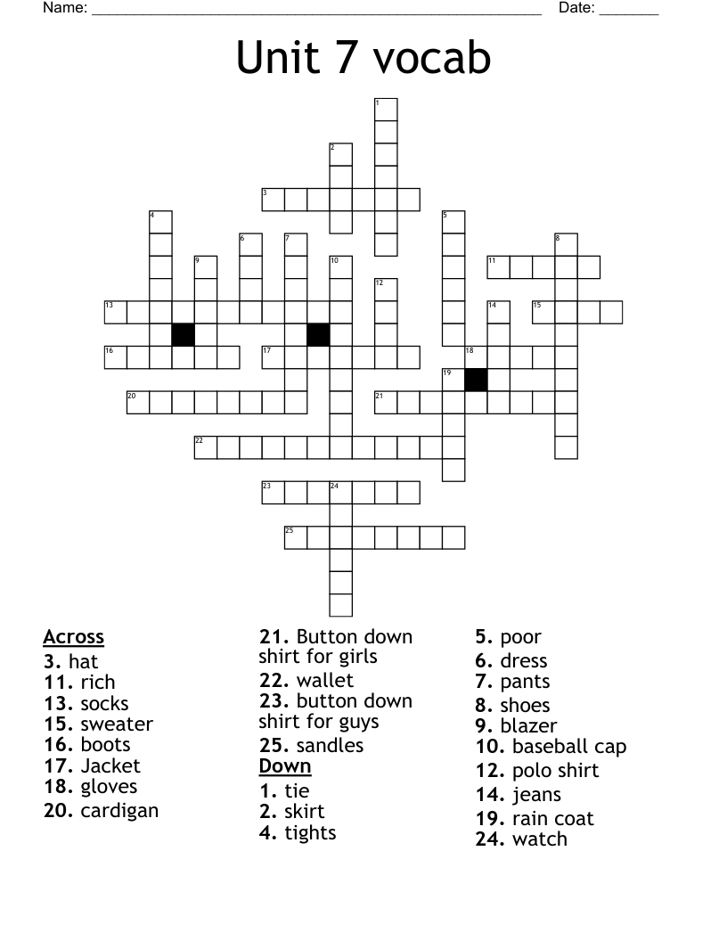 Unit 7 vocab Crossword