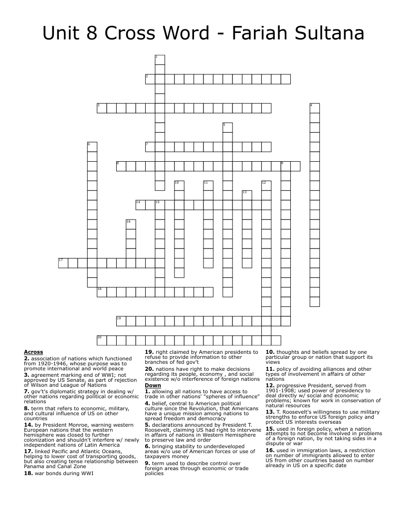Unit 8 Cross Word - Fariah Sultana