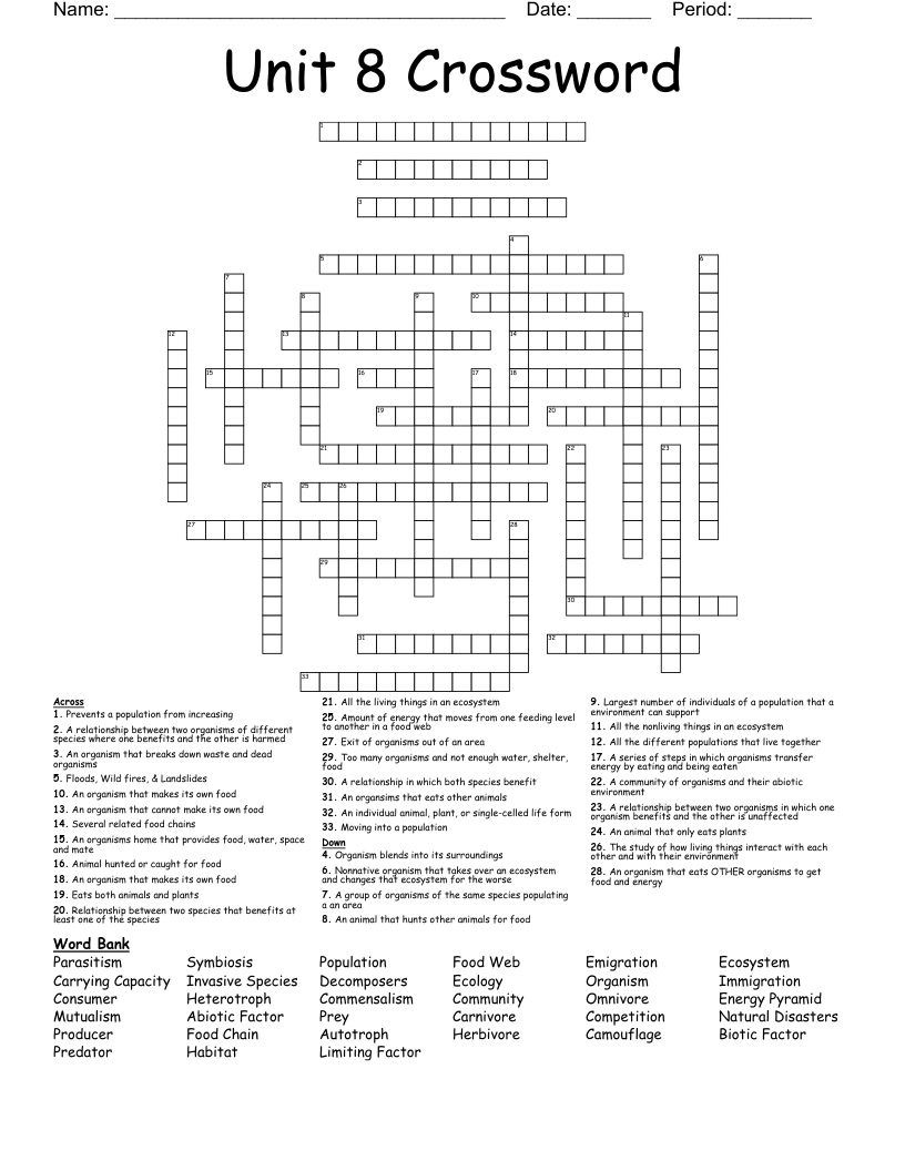 Unit 8 Crossword