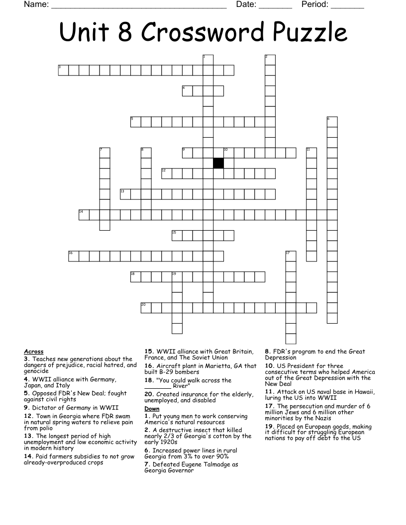 Unit 8 Crossword Puzzle