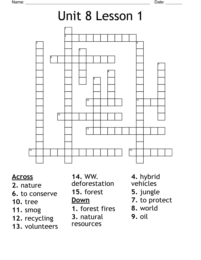 Unit 8 Lesson 1 Crossword