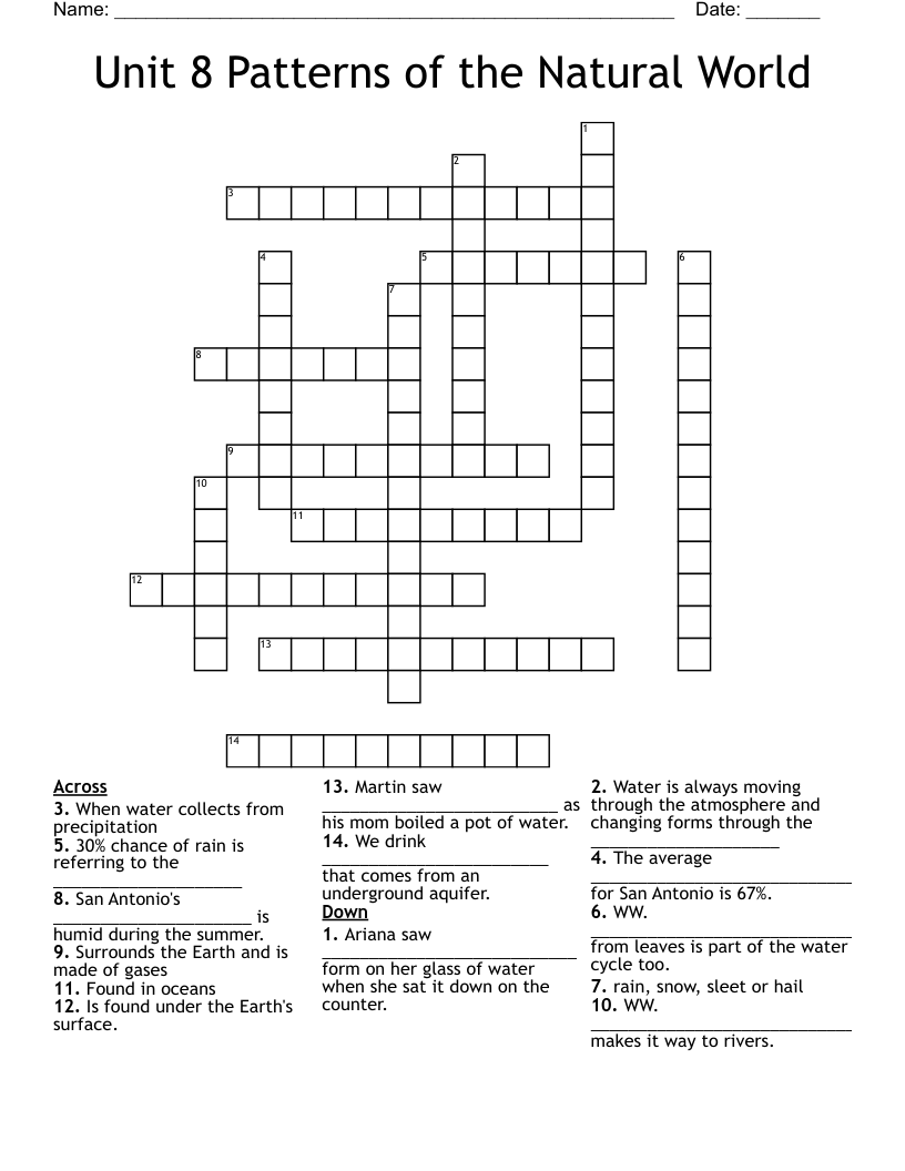 Unit 8 Patterns of the Natural World Crossword