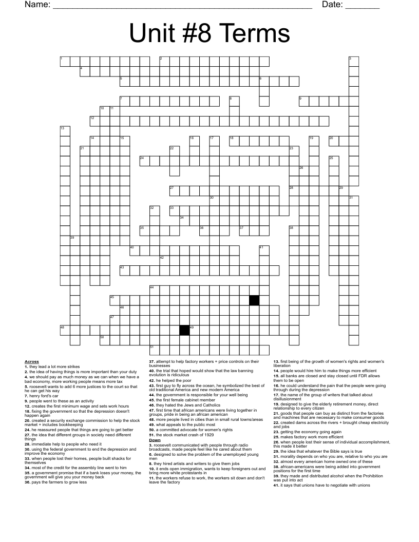 Unit #8 Terms Crossword