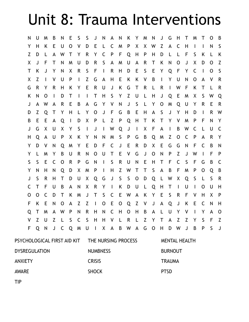 Unit 8: Trauma Interventions  Word Search