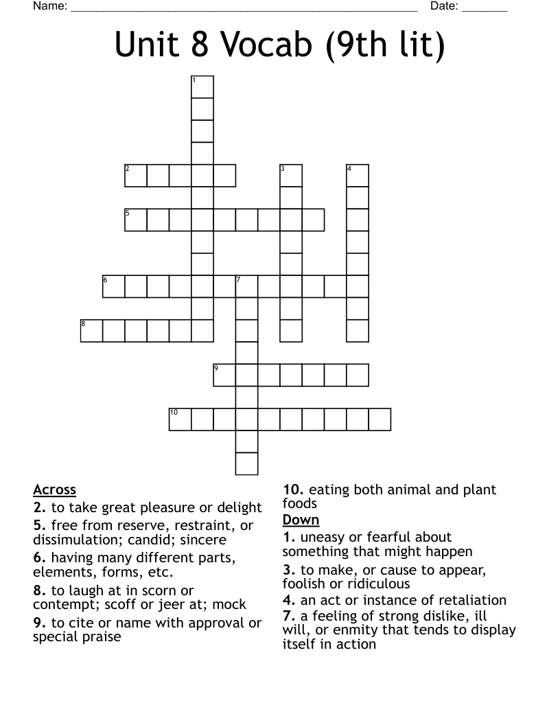 Unit 8 Vocab (9th lit) Crossword