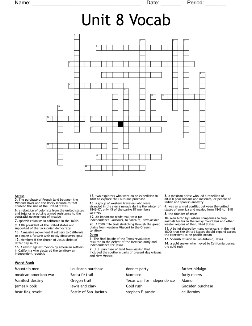 Unit 8 Vocab  Crossword