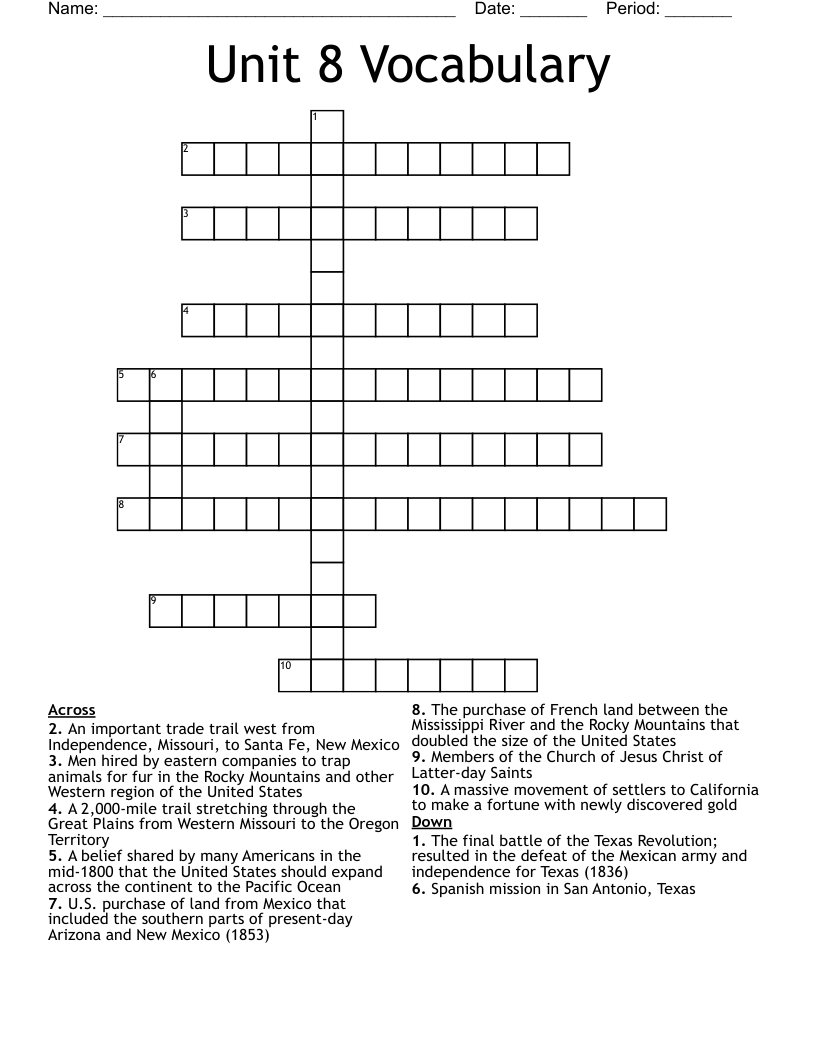 Unit 8 Vocabulary Crossword