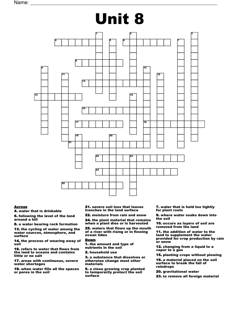 Unit 8  Crossword