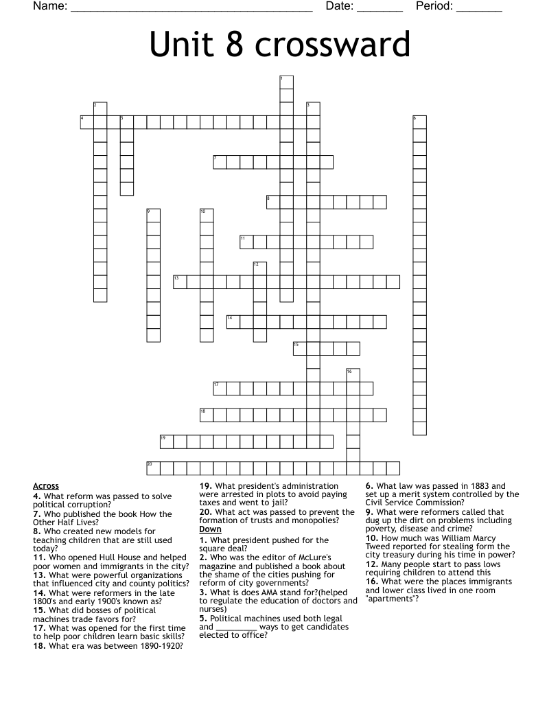 Unit 8 crossward Crossword