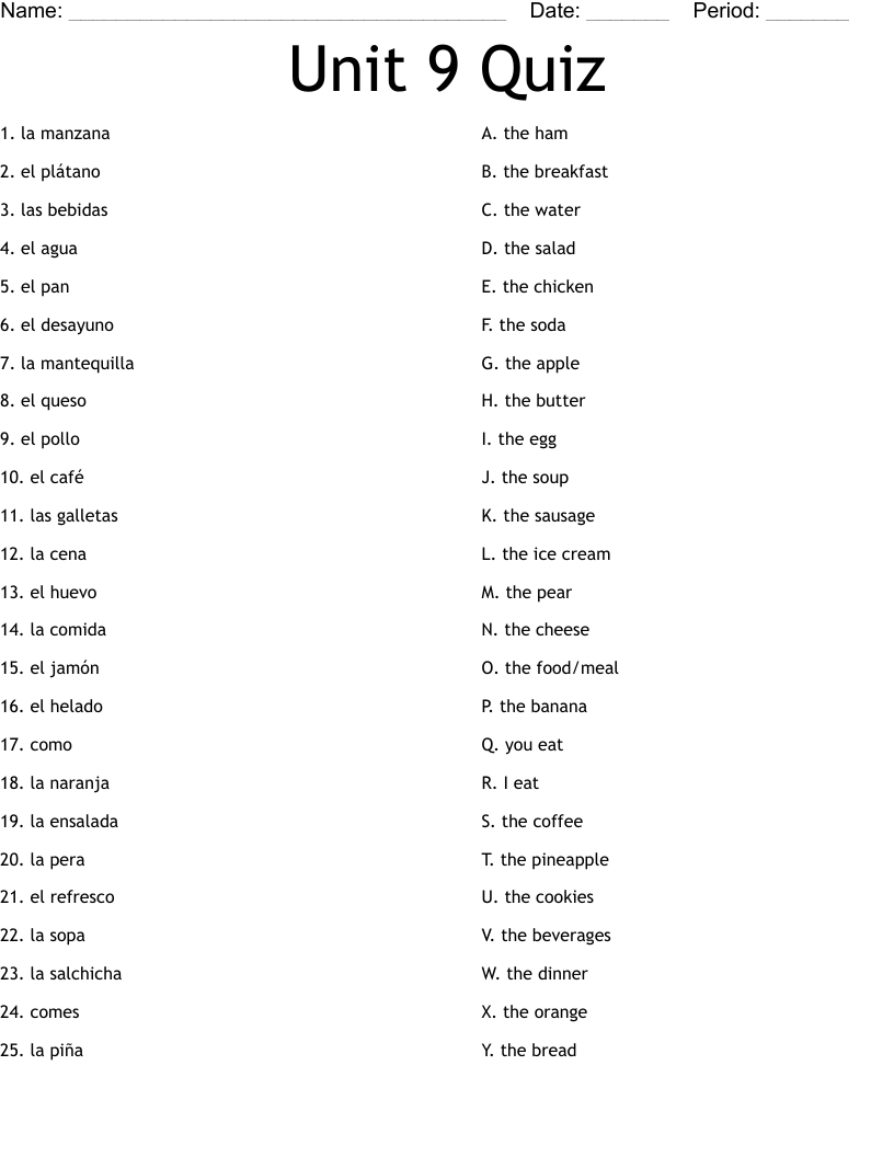 Unit 9 Quiz Worksheet