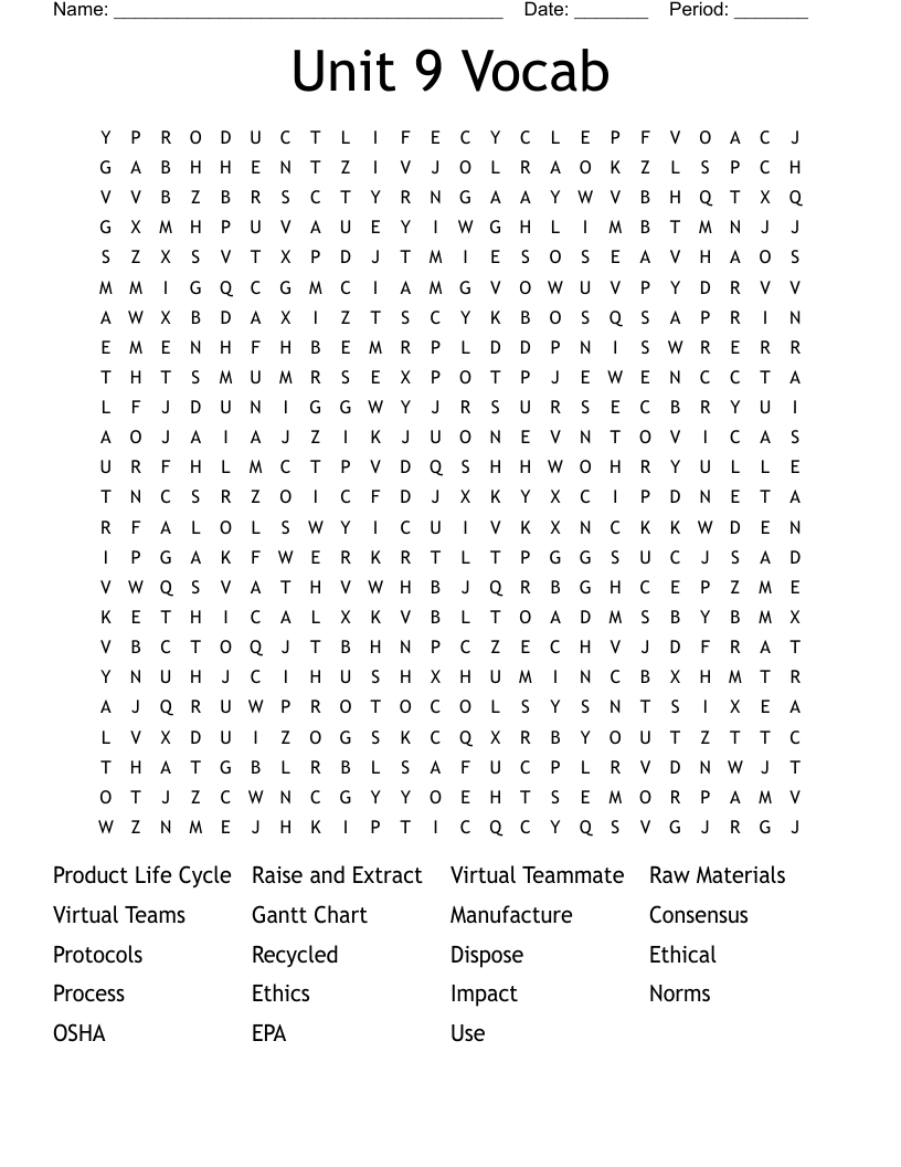 Unit 9 Vocab Word Search