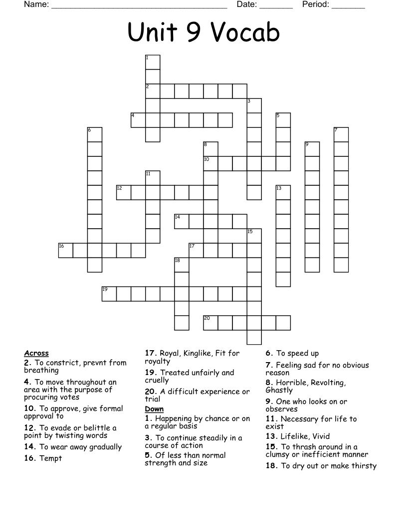 Unit 9 Vocab Crossword