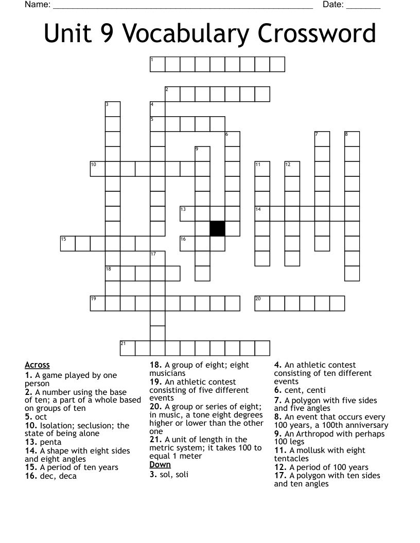Unit 9 Vocabulary Crossword