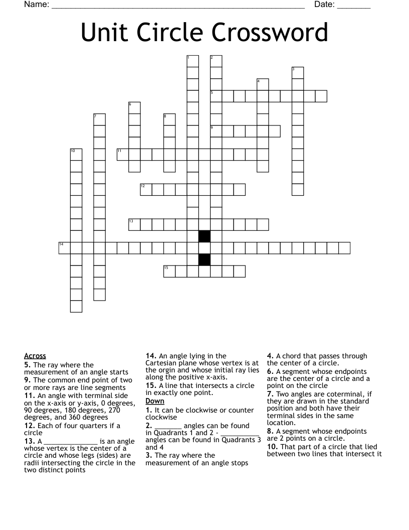 Unit Circle Crossword