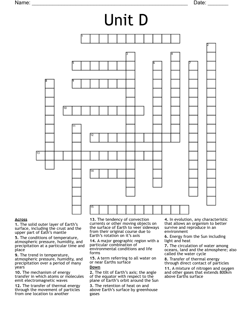 Unit D Crossword