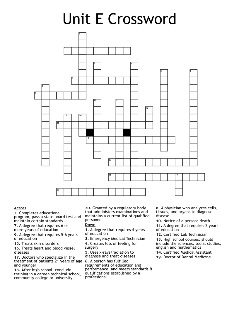Unit E Crossword