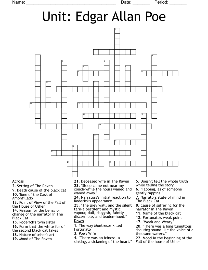 Unit: Edgar Allan Poe Crossword