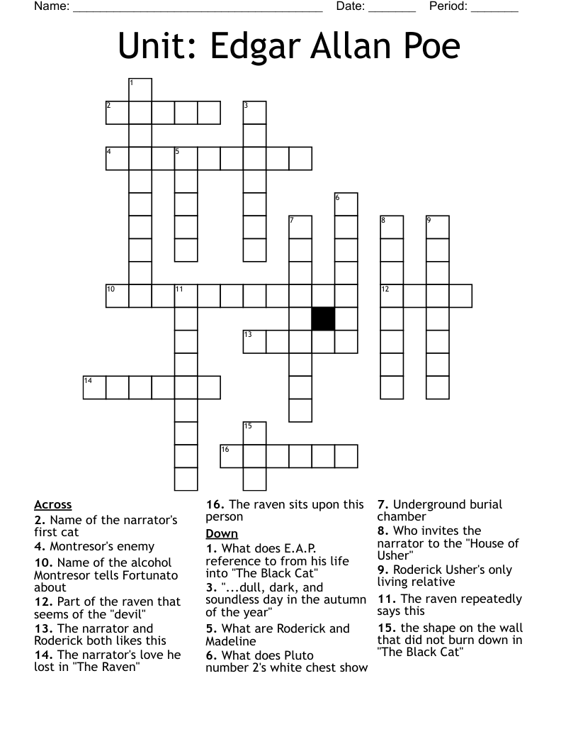 Unit: Edgar Allan Poe Crossword