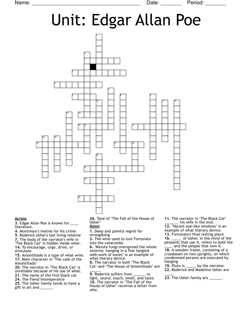 Unit: Edgar Allan Poe Crossword