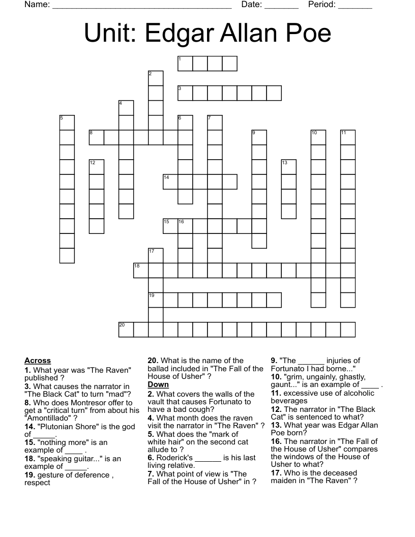Unit: Edgar Allan Poe Crossword