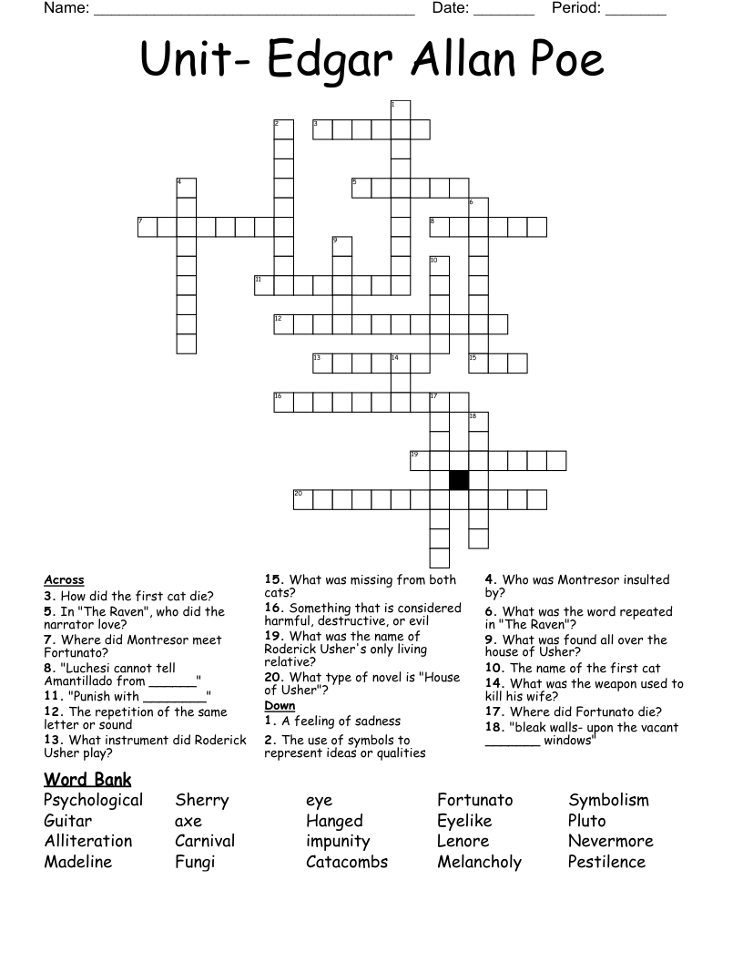 Unit- Edgar Allan Poe Crossword