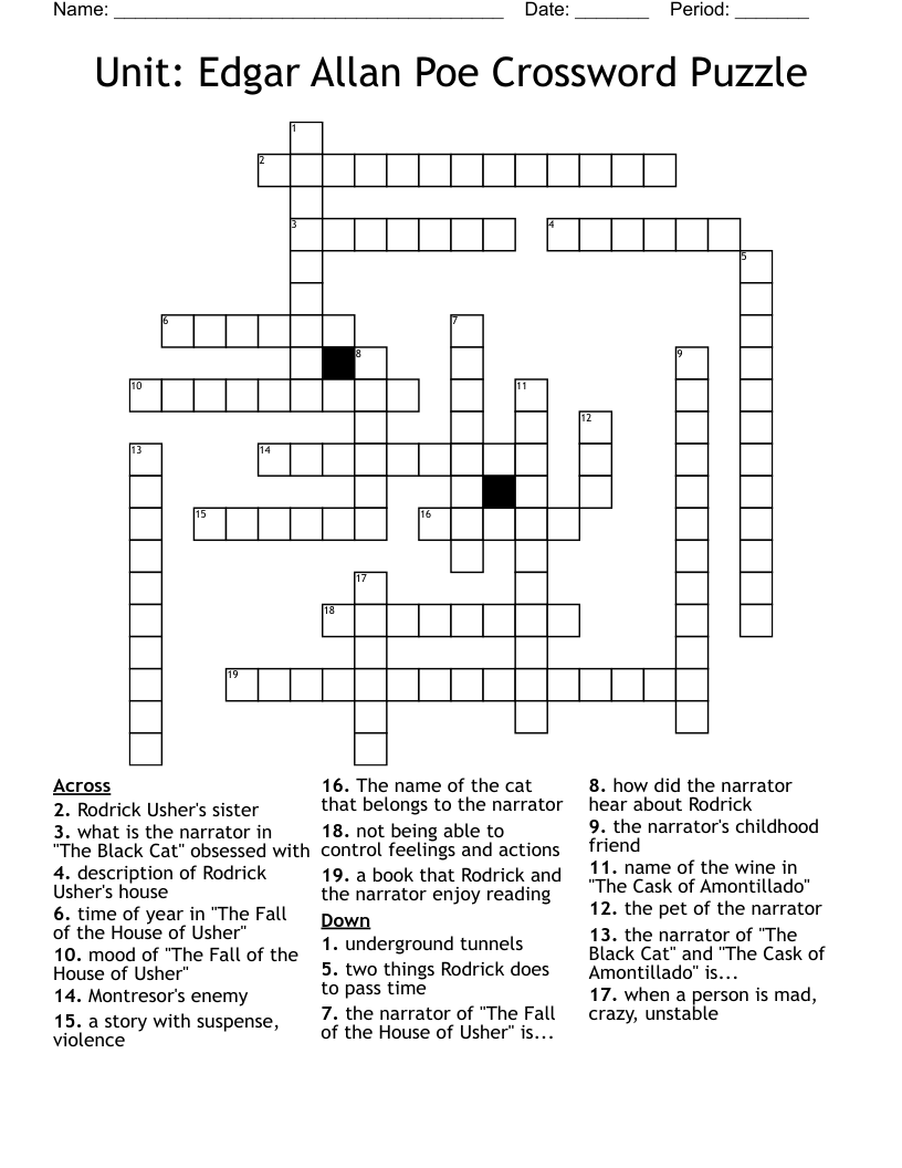 Unit: Edgar Allan Poe Crossword Puzzle