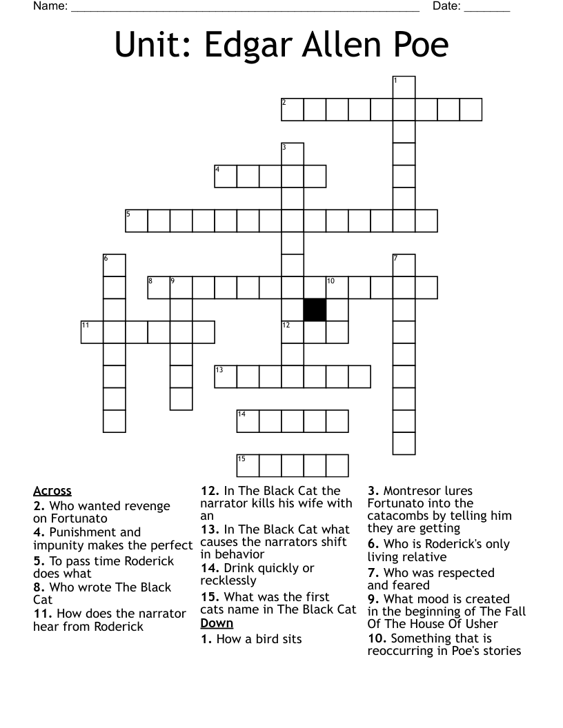 Unit: Edgar Allen Poe Crossword