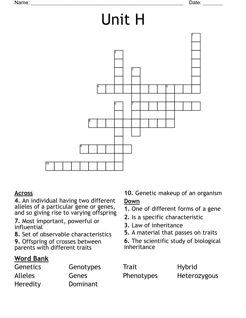 Unit H  Crossword