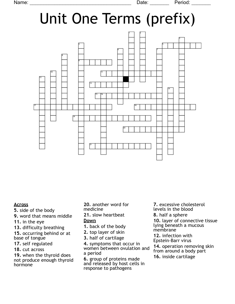 Unit One Terms (prefix) Crossword