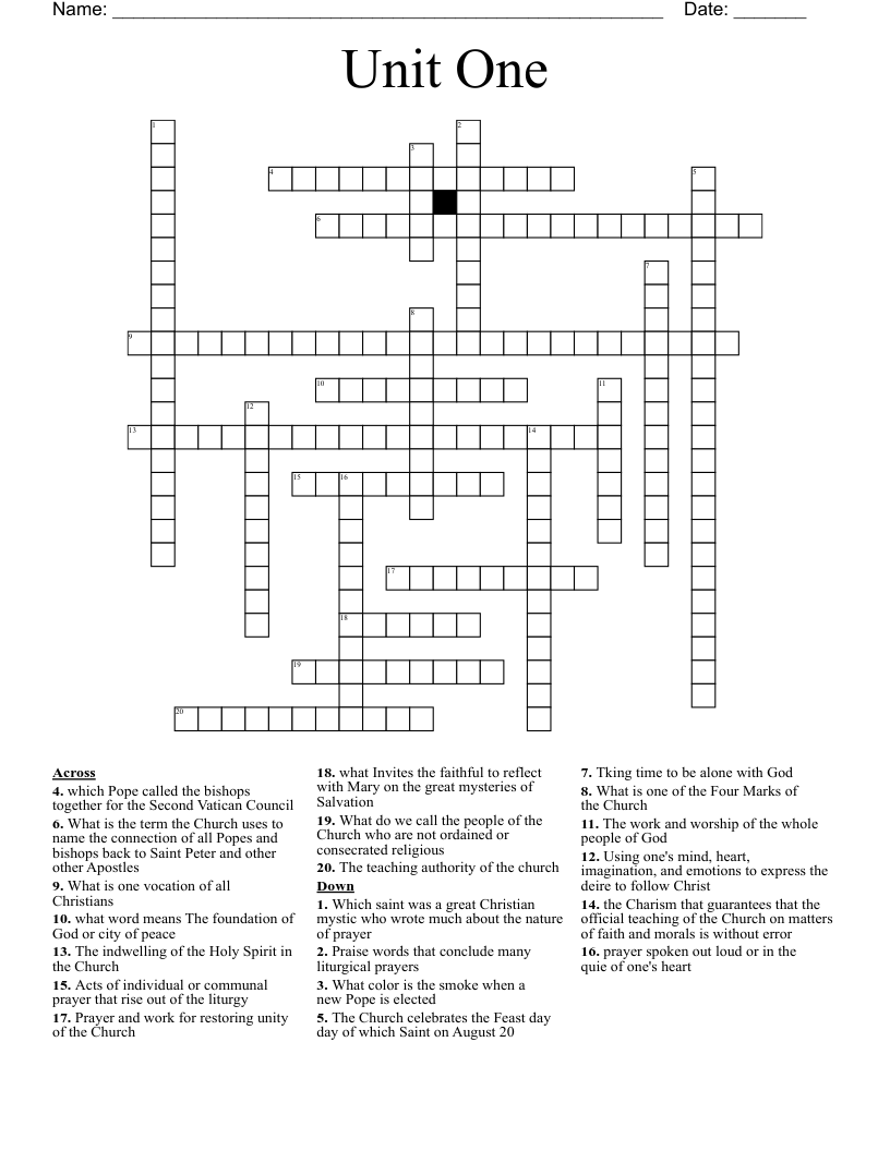 Unit One  Crossword