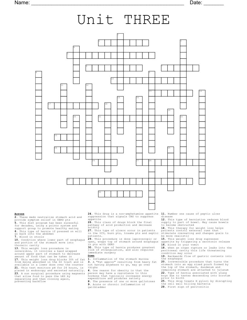 Unit THREE Crossword