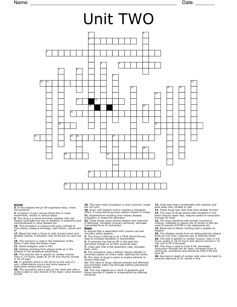 Unit TWO Crossword