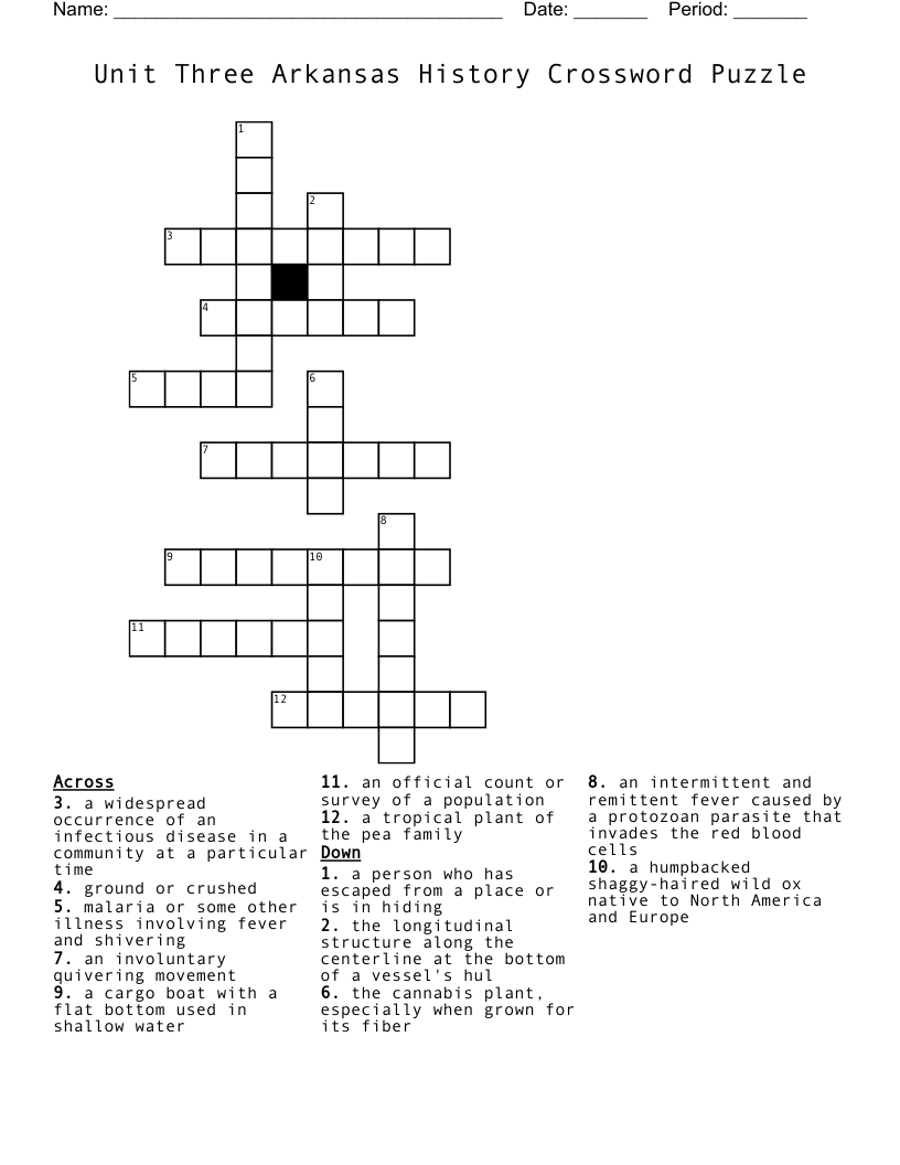 Unit Three Arkansas History Crossword Puzzle