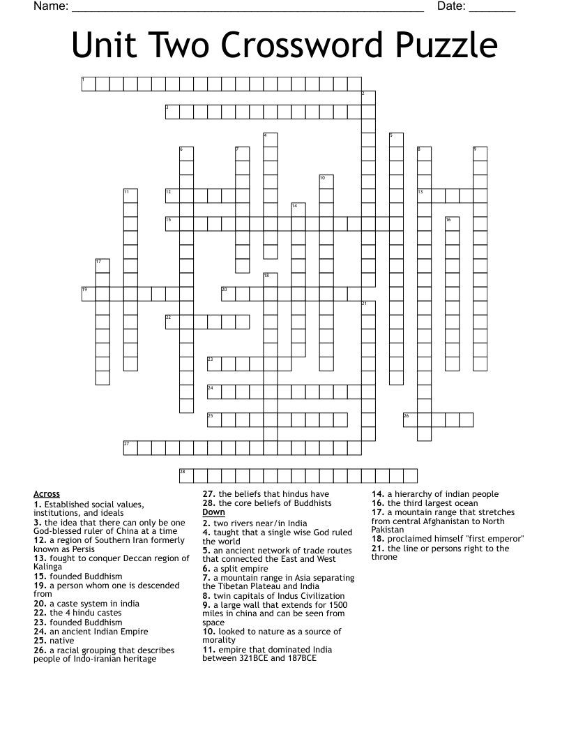 Unit Two Crossword Puzzle