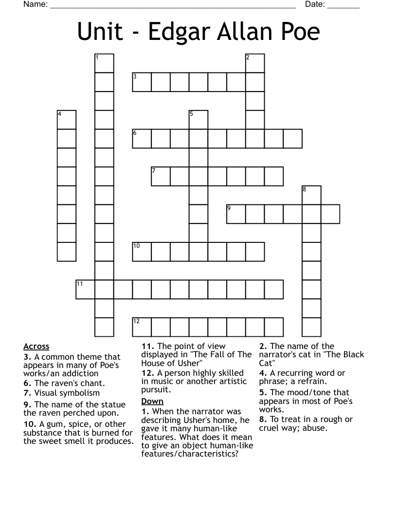 Unit - Edgar Allan Poe Crossword