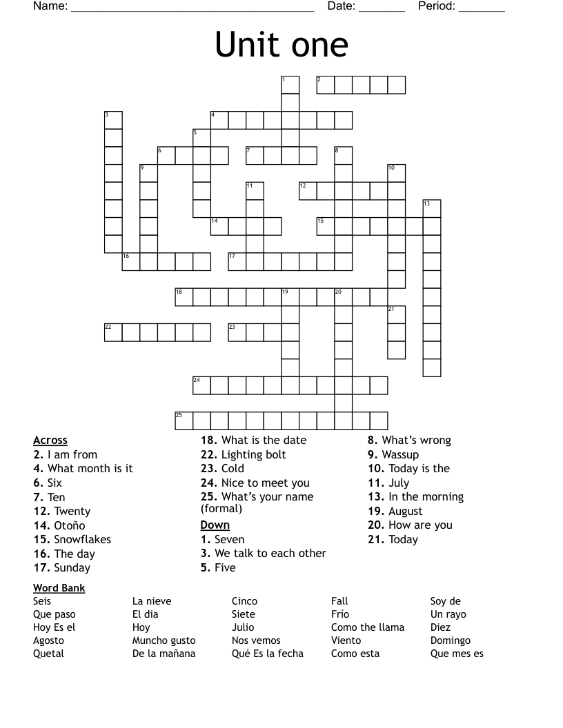 Unit one  Crossword