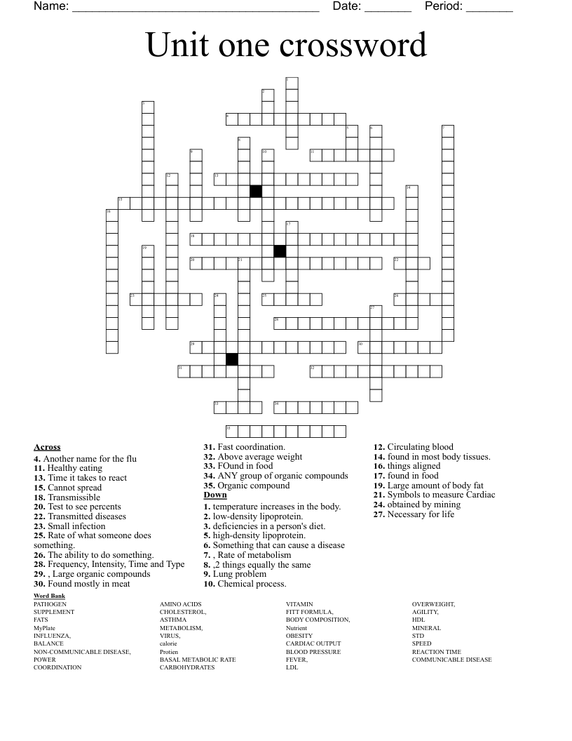 Unit one crossword