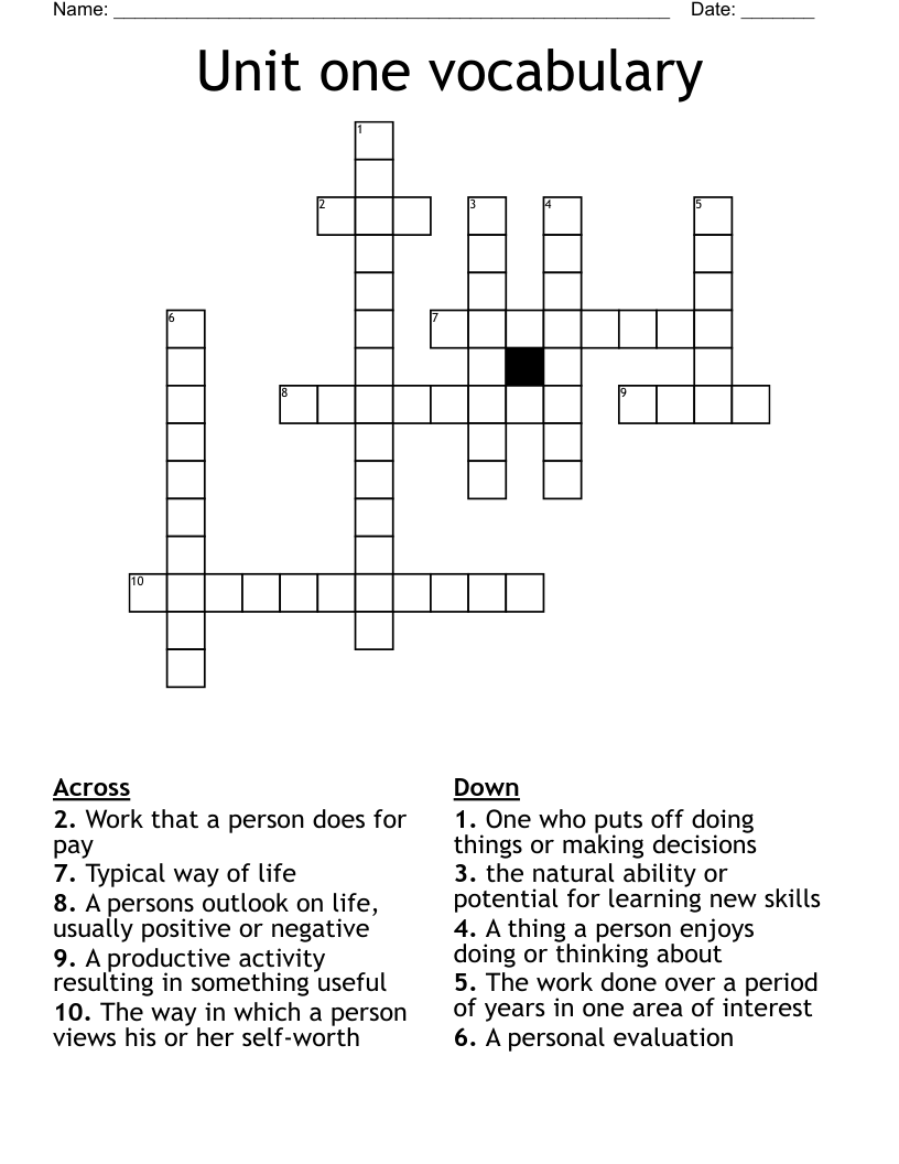 Unit one vocabulary Crossword