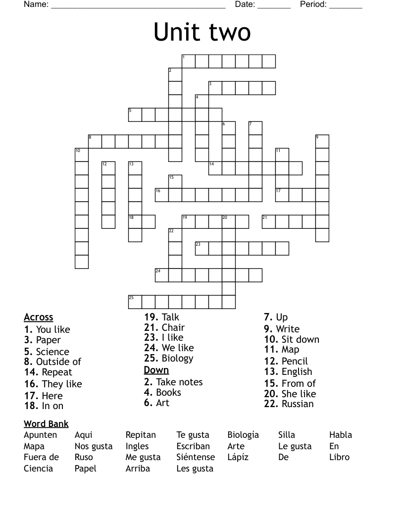 Unit two Crossword