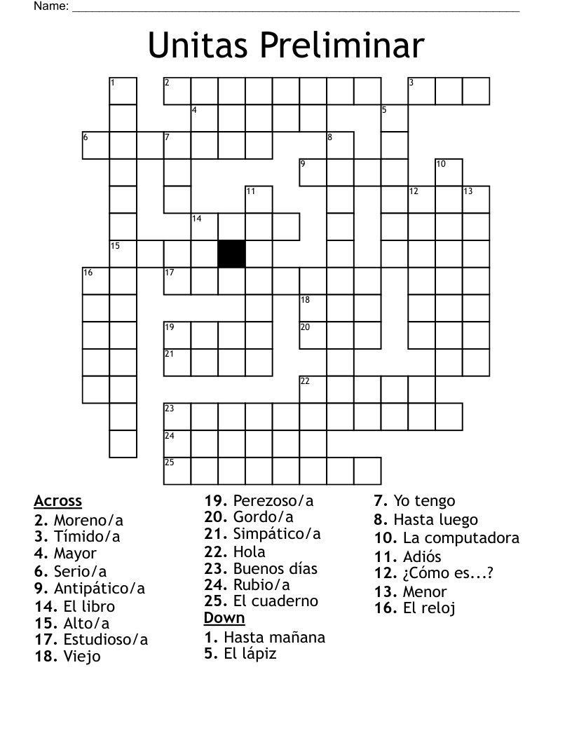 Unitas Preliminar  Crossword