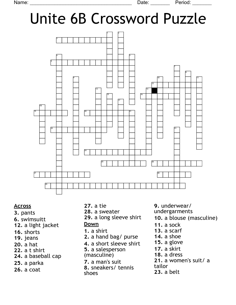 Unite 6B Crossword Puzzle