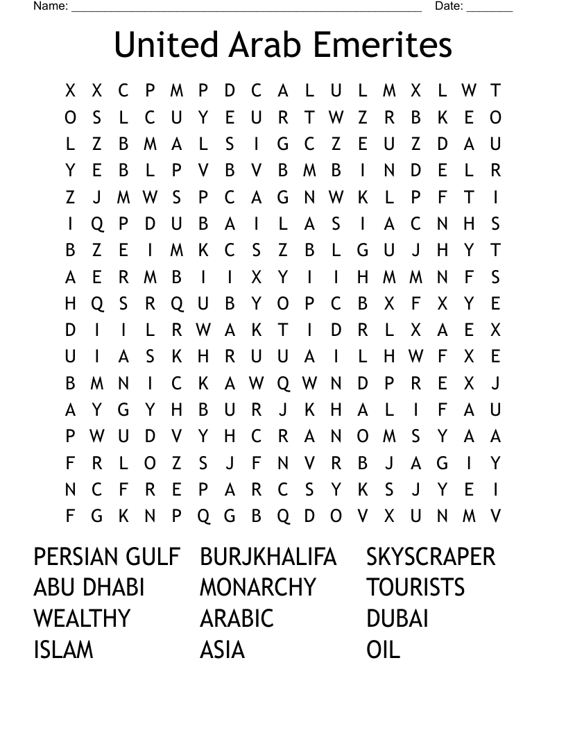 United Arab Emerites Word Search