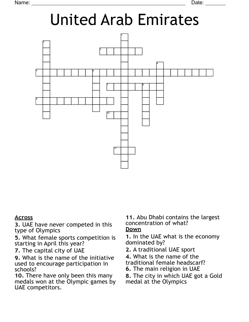 United Arab Emirates Crossword
