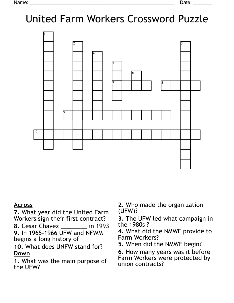 United Farm Workers Crossword Puzzle 