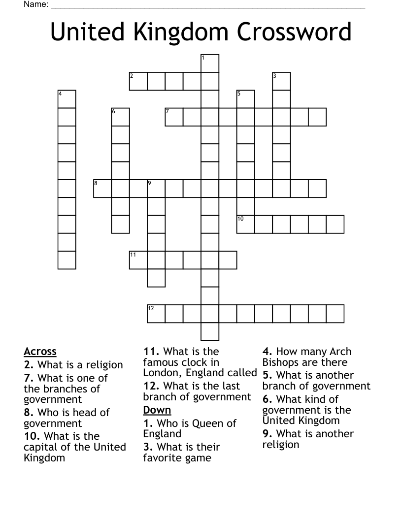 United Kingdom Crossword