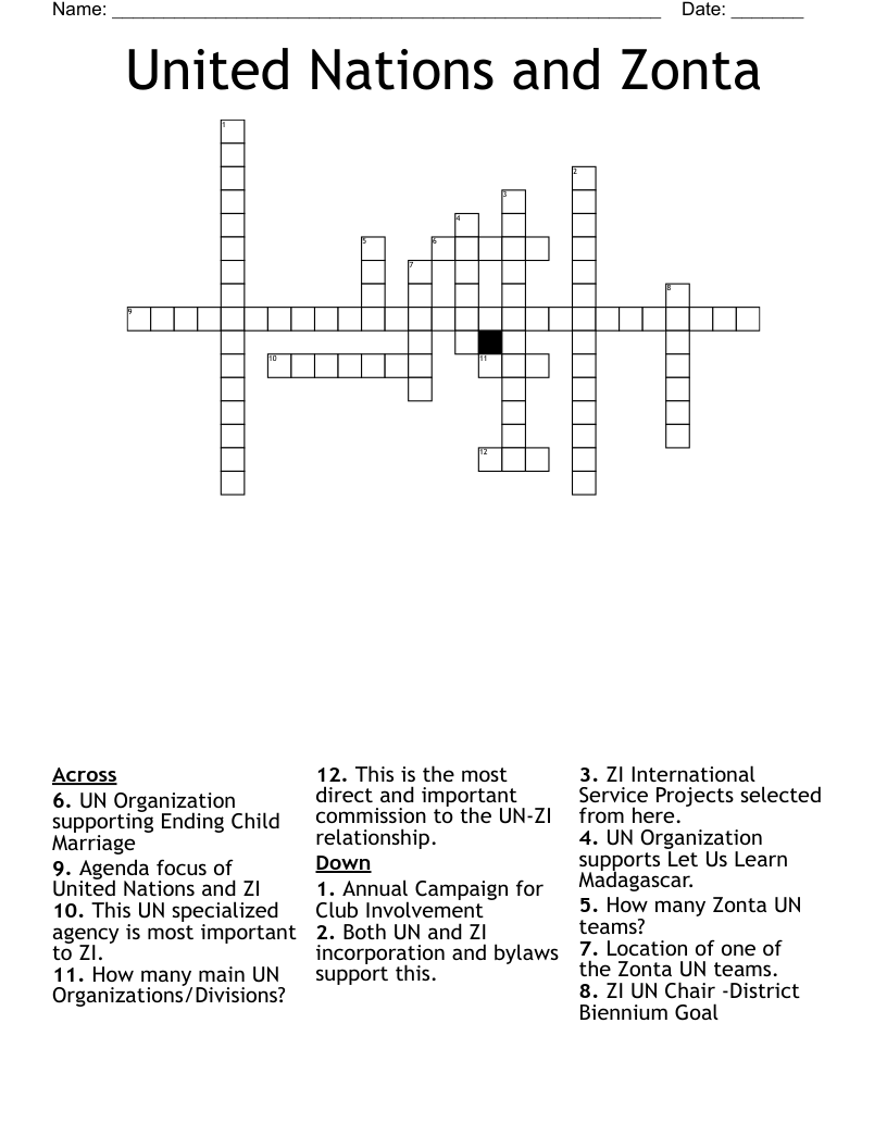 United Nations and Zonta Crossword