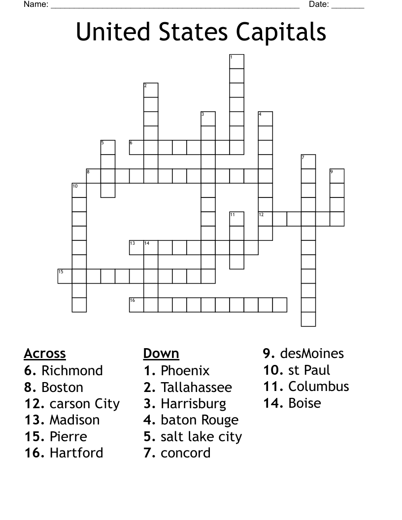 United States Capitals Crossword