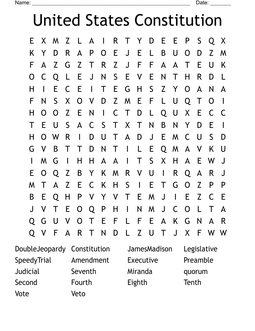United States Constitution Word Search