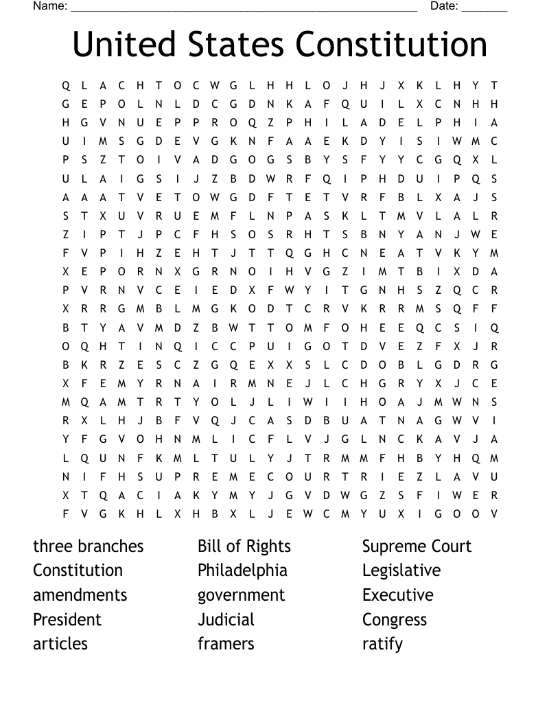 United States Constitution Word Search