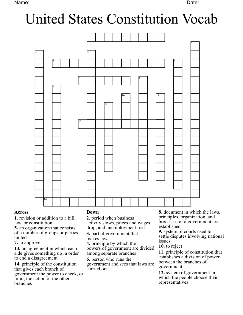 United States Constitution Vocab Crossword